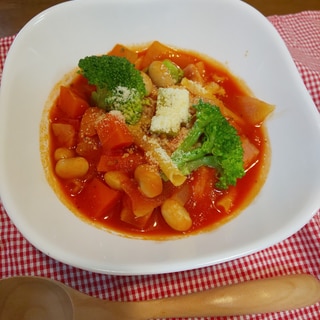 大豆とベーコンとたっぷり野菜トマトスープ